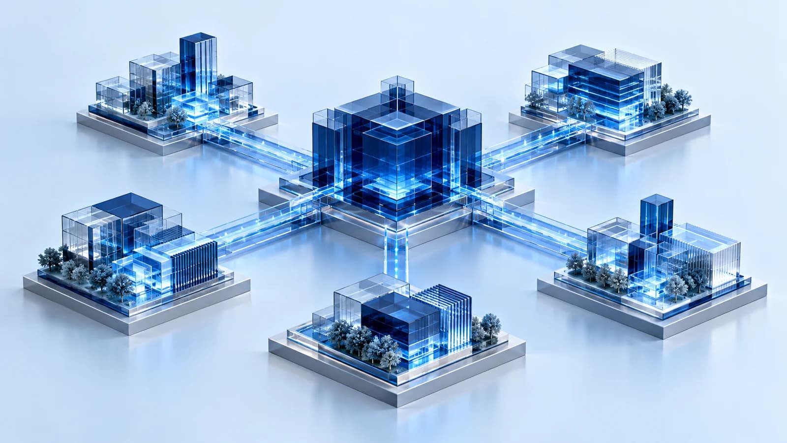 Original illustration of secure systems connected through an intelligence layer